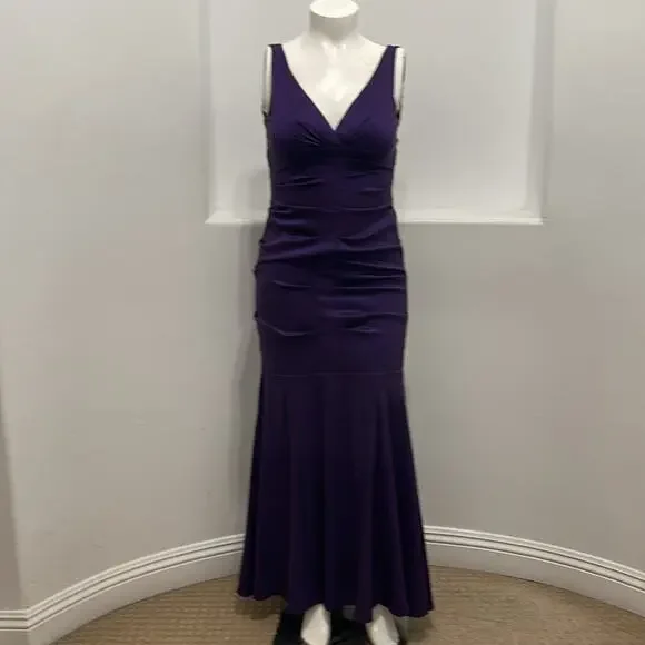 XSCAPE Ny Joanna Chen Ruched Mermaid Taffeta Gown Purple